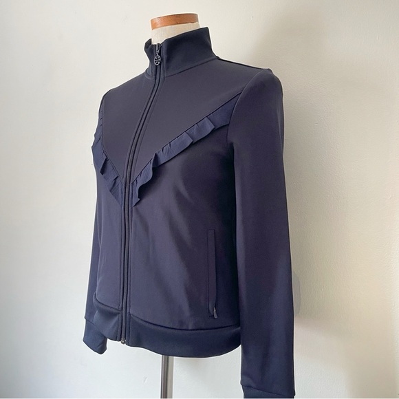 Tory Burch Sport Navy Blue Jacket size Small NWOT Ruffle Trim - Picture 2 of 11